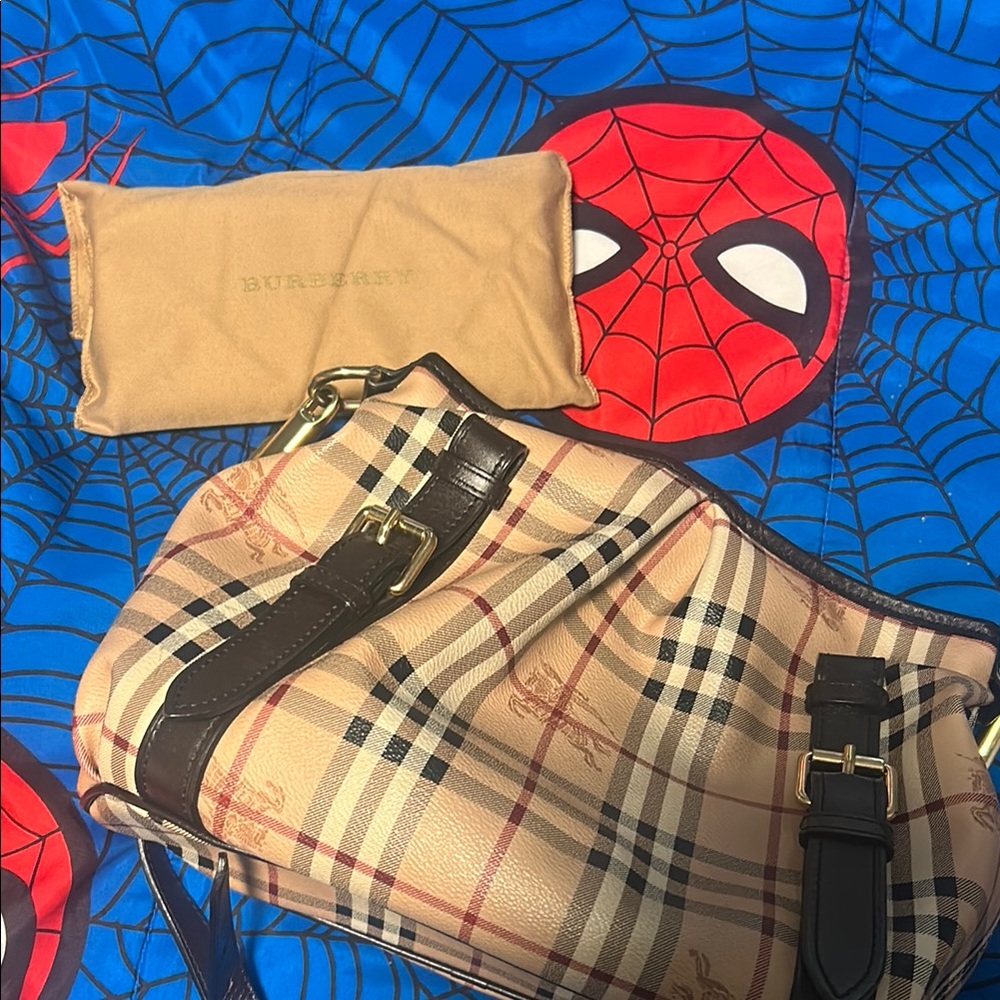 Burberry Tan and Brown Messenger Bag with Classic Design